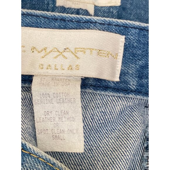 Vintage St. Maarten Dallas Denim Skirt Set Small Vest & Mini Skirt Leopard Trim - Picture 6 of 13